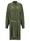 Dries Van Noten Long Sleeve Dress With Adjustable Waist Tie In Green