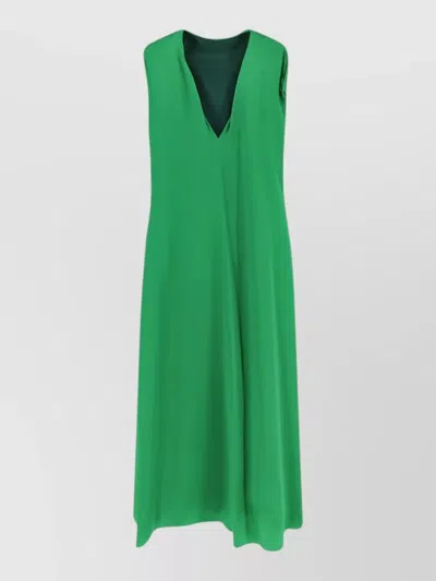 Dries Van Noten Diria Silk Midi Dress Sleeveless V Neckline In Green