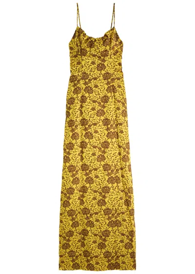 Dries Van Noten Dirios Floral-jacquard Satin Maxi Dress In Brown Dark