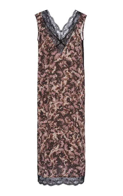 Dries Van Noten Dista Printed Crepe Midi Dress In Brown