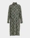 Dries Van Noten Doddy Scarf-neck Check-print Midi Dress In Green