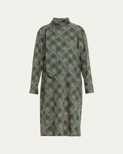 Dries Van Noten Doddy Scarf-neck Check-print Midi Dress In Multi