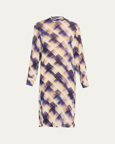 Dries Van Noten Doddy Scarf-neck Check-print Midi Dress In Purple
