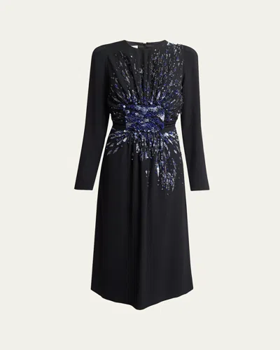Dries Van Noten Dofili Gathered Sequined Midi Dress In Black