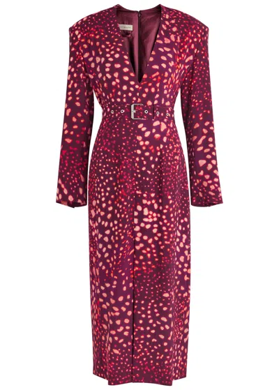 Dries Van Noten Dohana Belted Printed Midi Dress In Aubergine