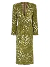 Dries Van Noten V-neck Belted Midi Dress In Green