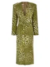 Dries Van Noten V-neck Belted Midi Dress In Green