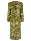 Dries Van Noten V-neck Belted Midi Dress In Green