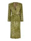 Dries Van Noten V-neckline Dress Belted All-over Print In Green