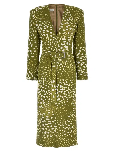 Dries Van Noten Dress With Belt And Khaki Green Print