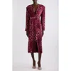 Dries Van Noten Dohana Orchid Spots Belted Long Sleeve Crepe Midi Dress In Auber