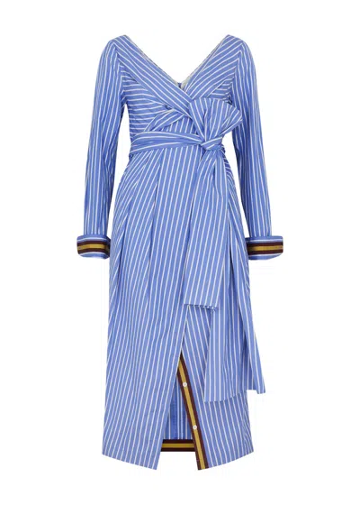 Dries Van Noten Dolada Striped Cotton Midi Dress In Blue
