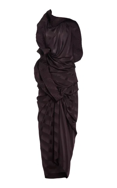 Dries Van Noten Dolla Draped Silk Midi Dress In Purple