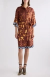 Dries Van Noten Doralia Mixed Print Belted Silk Shirtdress In Rust