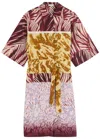 Dries Van Noten Womens Burgundy Abstract-print Belted Cotton-poplin Midi Dress