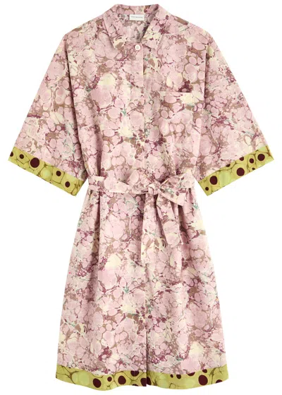 Dries Van Noten Doralia Printed Cotton Mini Shirt Dress In Pink