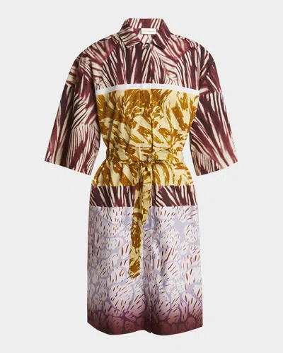 DRIES VAN NOTEN DORALIA PRINTED TIE-BELT SHIRTDRESS
