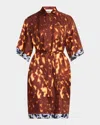 Dries Van Noten Doralia Short-sleeve Belted Silk Shirtdress In Rust
