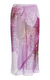 Dries Van Noten Purple Printed Silk Midi Skirt In Fuchsia