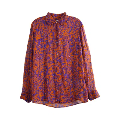 Pre-owned Dries Van Noten Dotted Squiggle Print Clavelly Embellished Shirt 'orange' | Women's Size 36