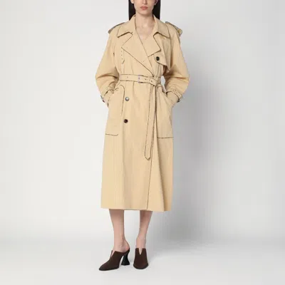 Dries Van Noten Double-breasted Beige Trench Coat In Cotton In Neutral