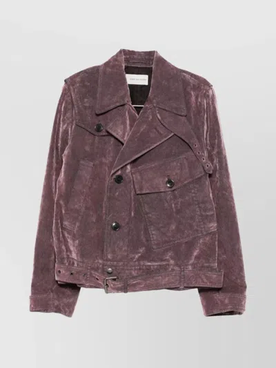 DRIES VAN NOTEN DOUBLE BREASTED BELTED JACKET POCKETS