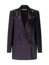 Dries Van Noten Longline Satin Blazer Notched Lapels In Blue