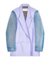 Dries Van Noten Denim Sleeved Buttoned Blazer In Blue