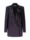 Dries Van Noten Longline Satin Blazer Notched Lapels In Purple