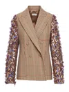 Dries Van Noten Embellished Metallic Jacquard-crepon And Checked Wool Double-breasted Jacket In Brown