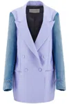 Dries Van Noten Denim Sleeved Buttoned Blazer In Purple
