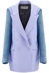 Dries Van Noten Denim Sleeved Buttoned Blazer In Purple