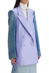 Dries Van Noten Denim Sleeved Buttoned Blazer In Purple
