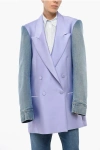 Dries Van Noten Double-breasted Blink Blazer With Denim Sleeves In Blue