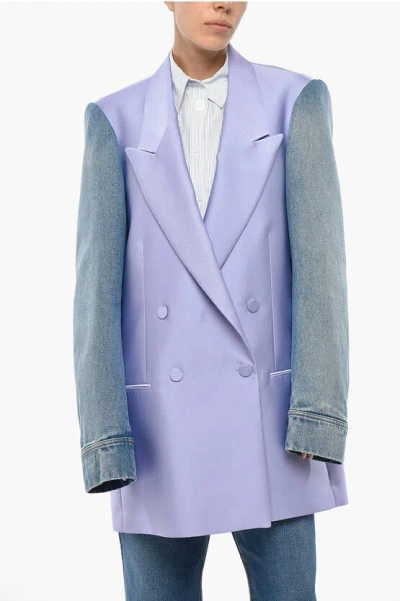 DRIES VAN NOTEN DOUBLE-BREASTED BLINK BLAZER WITH DENIM SLEEVES