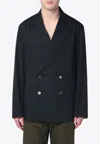 Dries Van Noten Double-breasted Black Shirt With Classic Collar In Black