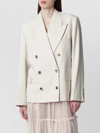 Dries Van Noten Double Breasted Coat Structured Shoulders Buttons In White