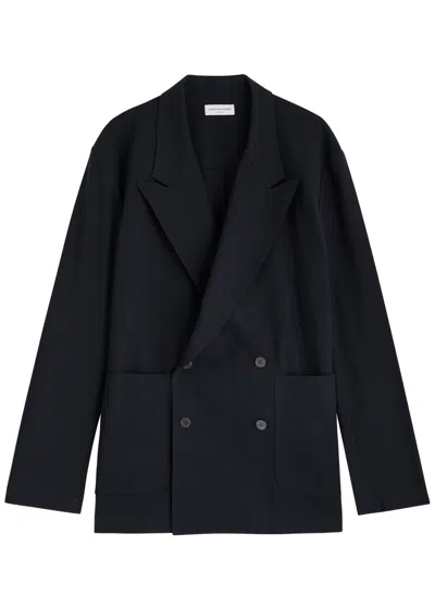 Dries Van Noten Double-breasted Cotton Blazer In Black
