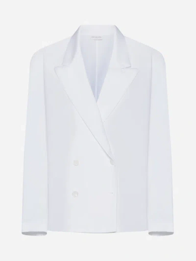 Dries Van Noten Double-breasted Cotton Blazer In White
