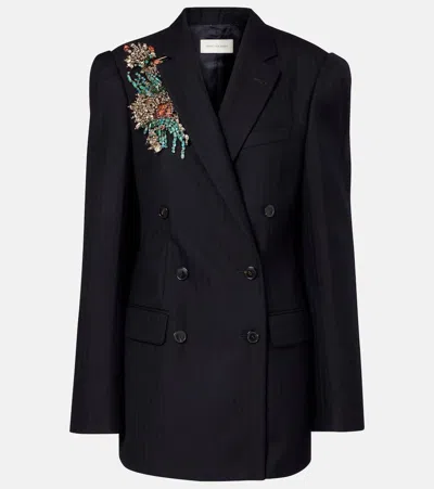 DRIES VAN NOTEN DOUBLE-BREASTED EMBELLISHED WOOL BLAZER