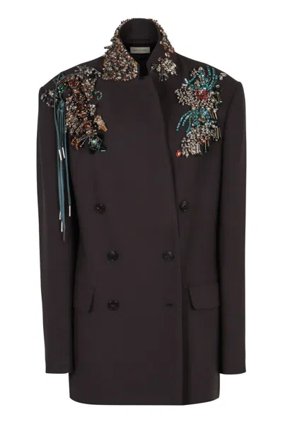 Dries Van Noten Bafya Double Breasted Wool Jacket In Brown