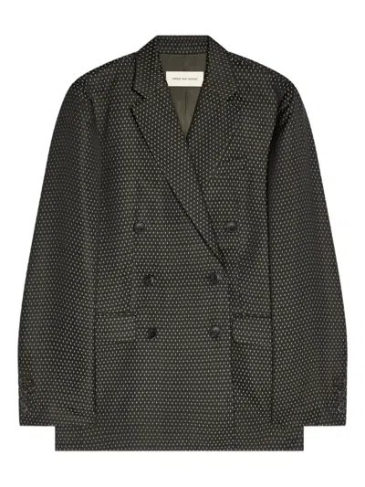 Dries Van Noten Double-breasted Jacquard Blazer In Black