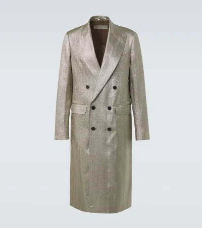 Dries Van Noten Double-breasted Lamé Coat In Silver