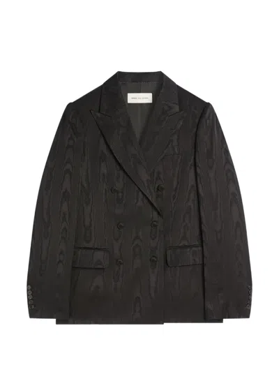Dries Van Noten Double Breasted Moiré Blazer In Black