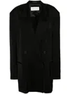 Dries Van Noten Double-breasted Satin Blazer In 黑色