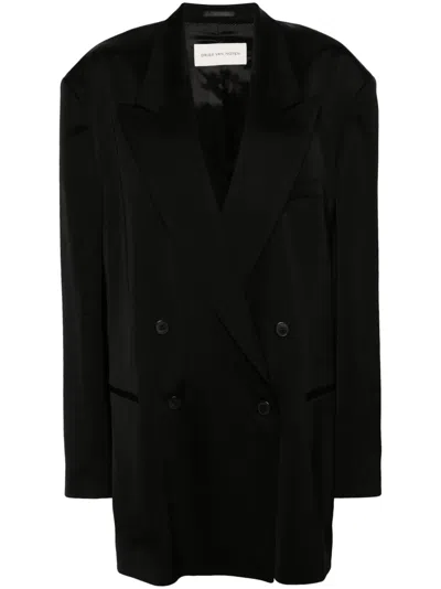 Dries Van Noten Double-breasted Satin Blazer In 黑色