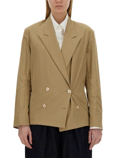 Dries Van Noten Beige Double-breasted Cotton Jacket In Brown