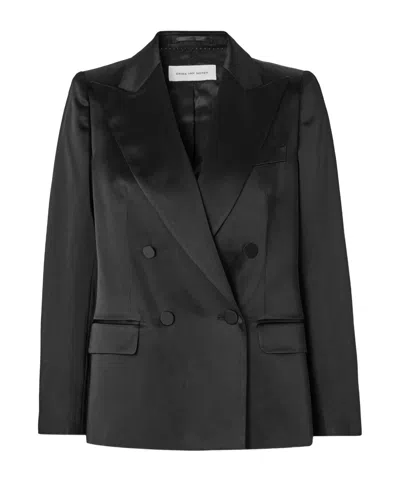 Dries Van Noten Double-breasted Washed Cotton-blend Satin Blazer In Black