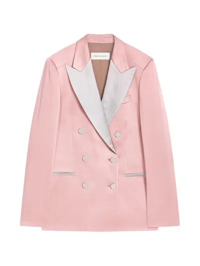 Dries Van Noten Double Breasted Tuxedo Blazer In Pink
