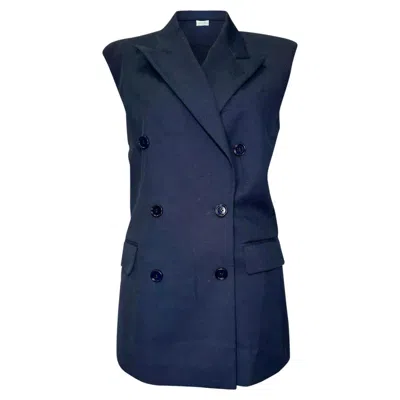 Dries Van Noten Double Breasted Vest In Navy Blue Cotton